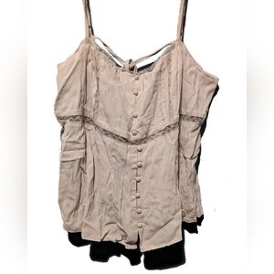 Lace-Trim Button Front Camisole - Taupe